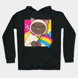 Cute Siamese Cat Holding Pansexual Pride Flag Hoodie